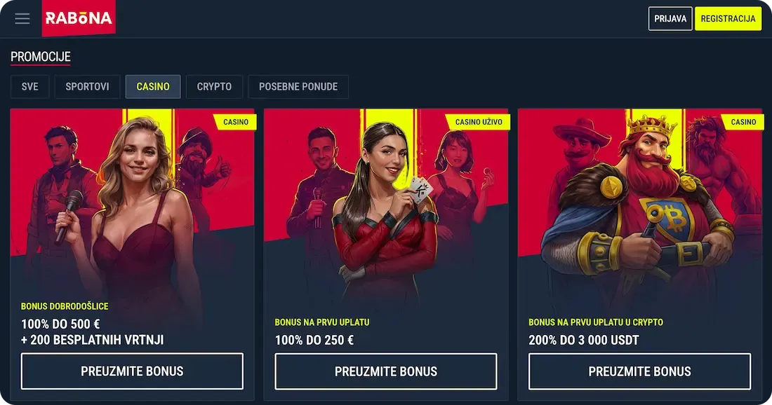 rabona casino bonus svi